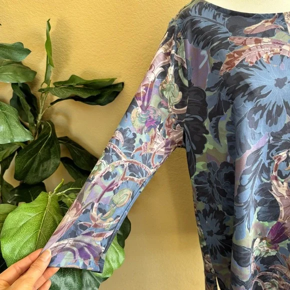 Soft Surroundings Botanical Tuileries 3/4 Sleeve Tunic Womens L Lagenlook Floral - Picture 6 of 12